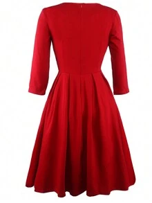 Vestido Cremallera Tablas Liso Elegante - Burdeos - Ver 5