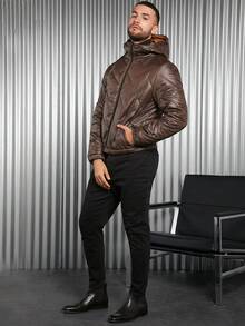 GENTILAND 男士拉鏈開襟連帽絎縫外套 - 巧克力棕 - 查看 3