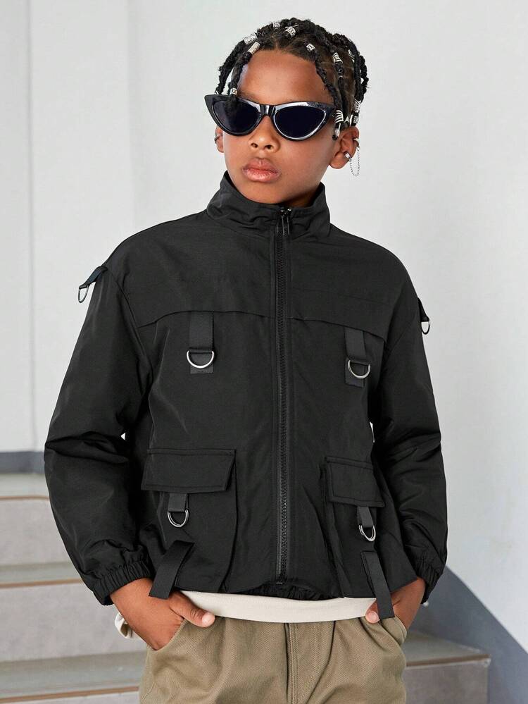 Tween Boy Flap Pocket Zip Up Buckle Detail Padded Coat