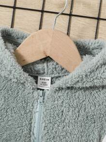 SHEIN 男嬰拼接面袋鼠口袋連帽毛絨夾克不帶T恤 - 薄荷綠 - 查看 4