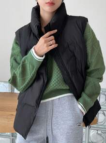 DAZY Solid Zip Up Vest Winter Thick Coat ,Winter Women Clothes,Winter Coat Women Jacket - Black - View 10