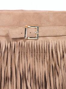 SHUZIA Faux Suede Fringe Detail Pointed Toe Boots - Camel - View 3