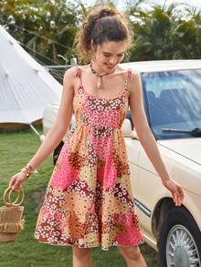 Soleia Vestido de tirantes con estampado de retazo