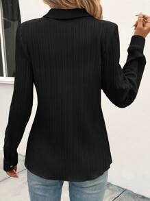 SHEIN Clasi Solid Button Front Shirt - Black - View 2