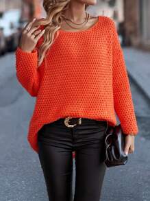 SHEIN LUNE Solid Drop Shoulder Knit Pullover Fall Winter Sweater - Orange - View 6