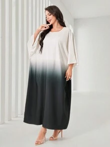 Al Najma 漸層蝙蝠袖土耳其長袍 - 黑與白 - 查看 6