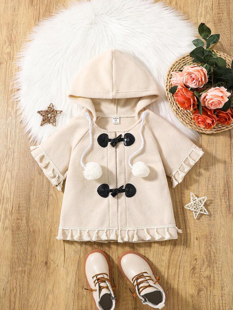 Young Girl Flounce Sleeve Fringe Detail Hooded Coat