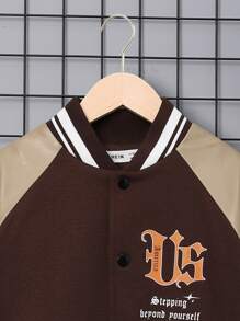 SHEIN Tween Boy Slogan Graphic Raglan Sleeve Thermal Lined Varsity Jacket