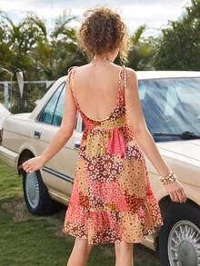 Soleia Vestido de tirantes con estampado de retazo