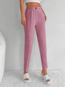RueChic Solid Zip Up Suit Pants - Dusty Pink - View 4