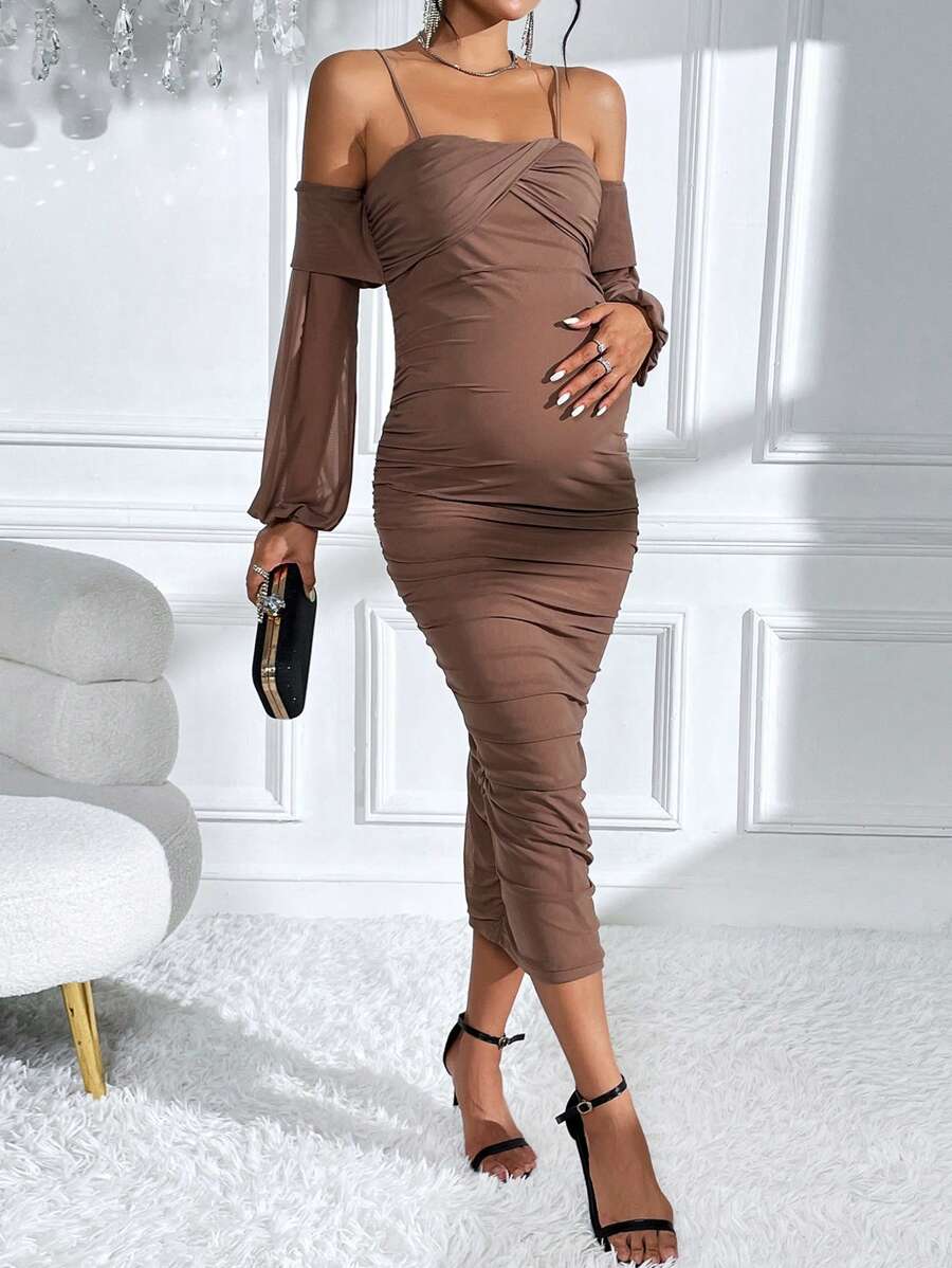 SHEIN Maternity Cold Shoulder Ruched Bodycon Dress