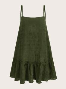 SHEIN EZwear Plus Ruffle Hem Cami Dress - Army Green - View 1
