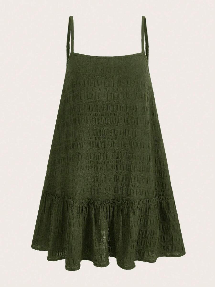 SHEIN EZwear Plus Ruffle Hem Cami Dress - Army Green - View 1