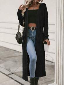 SHEIN LUNE 双口袋落肩开衫、长袖上衣