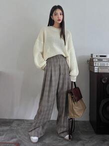 DAZY Solid Drop Shoulder Jumper - Beige - View 3