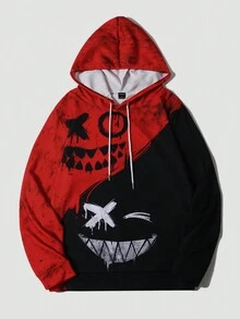 Manfinity LEGND Men Cartoon Graphic Two Tone Drawstring Hoodie - Multicolor - View 3