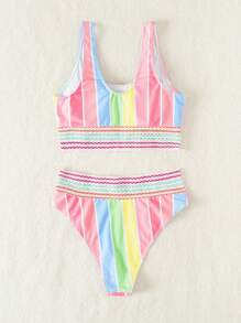 Swim Mod Striped Print Bikini Set,Summer Beach - Multicolor - View 6