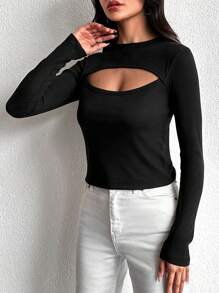 EURMUSE Cut Out Front Tee - Black - View 4