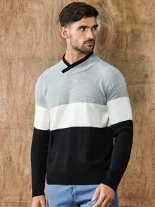 RueChic 男士撞色插肩袖套頭毛衣 - 灰色 - 查看 1