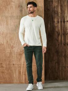 SHEIN Cottnline Men Solid Round Neck Sweater - White - View 6