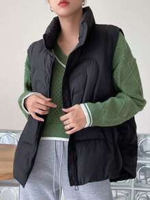 DAZY Solid Zip Up Vest Winter Thick Coat ,Winter Women Clothes,Winter Coat Women Jacket - Black - View 15