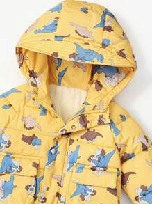 SHEIN 男童恐龙印花连帽棉服 - 黃色 - 查看 3