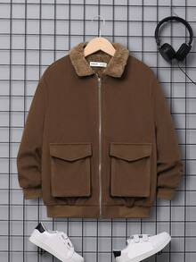 SHEIN Áo khoác ngoài Con Trai - màu nâu - Xem 3