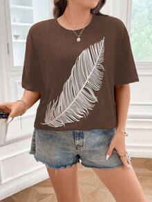 Flirla 休閒民族風大碼T恤 - 咖啡棕 - 查看 4