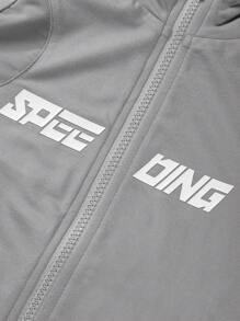 SHEIN EZwear Monogram Zip Cropped Stand Collar Slim Fit T-Shirt - Grey - View 7