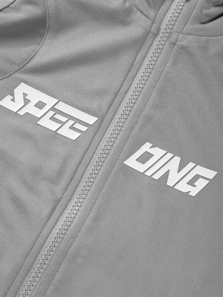 SHEIN EZwear 字母拉鍊短版立領修身t卹 - 灰色 - 查看 7