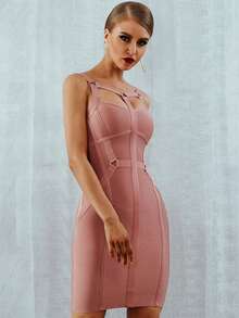 Solid Cut Out Bodycon Dress - Pink - View 4