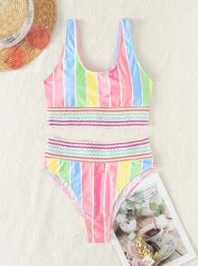 Swim Mod Striped Print Bikini Set,Summer Beach - Multicolor - View 5