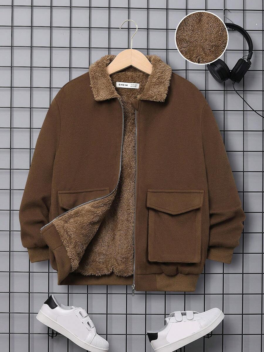 SHEIN Áo khoác ngoài Con Trai - màu nâu - Xem 1