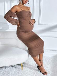 SHEIN Maternity Cold Shoulder Ruched Bodycon Dress