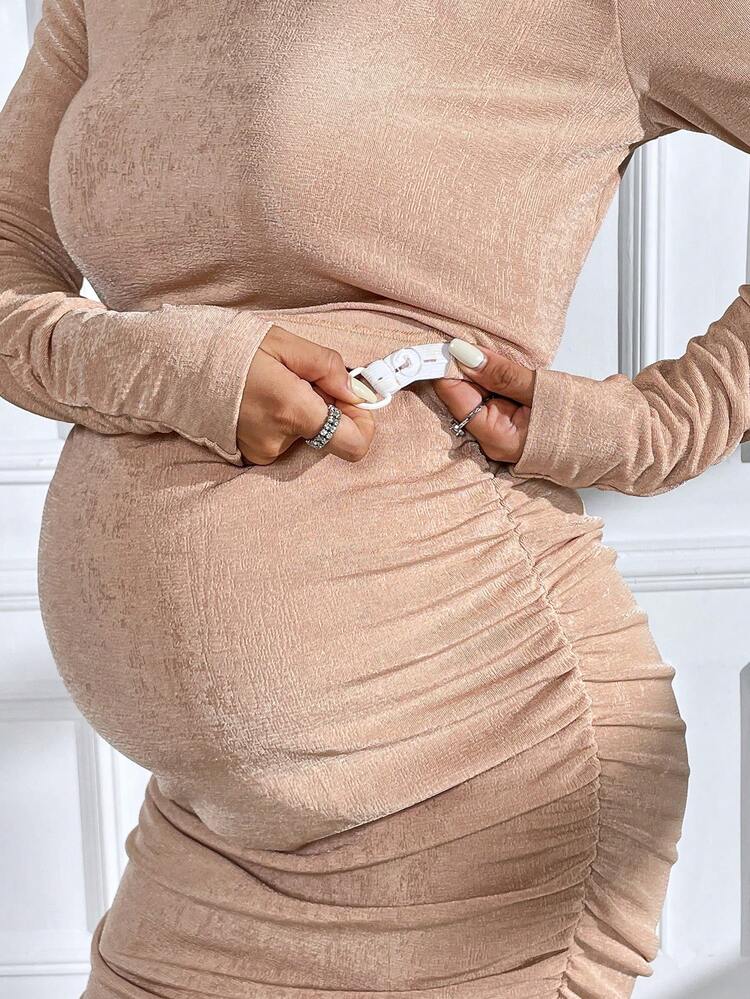 Maternity Solid Ruched Tee & Adjustable Waist Skirt