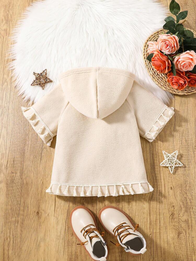Young Girl Flounce Sleeve Fringe Detail Hooded Coat