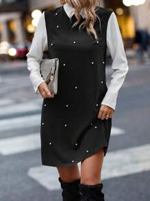 SHEIN LUNE Pearls Beaded 2 In 1 Dress