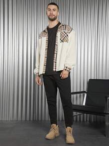 Manfinity VCAY 1 Chaqueta Teddy Para Hombre Con Bolsillos De Parche Y Estampado Escocés