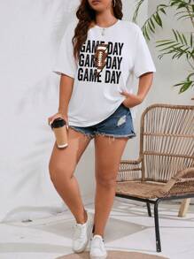 SHEIN EZwear Plus Letter Graphic Drop Shoulder Tee - White - View 5