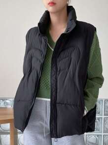 DAZY Solid Zip Up Vest Winter Thick Coat ,Winter Women Clothes,Winter Coat Women Jacket - Black - View 13
