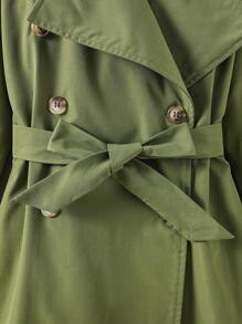 Tween Boy Double Breasted Belted Trench Coat Without Sweater - Army Green - View 3