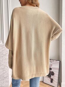 SHEIN LUNE Suéter de punto con mangas de murciélago para otoño e invierno - Caqui - Ver 2