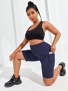 大碼高彈力寬版腰帶運動短褲帶手機袋 - 藏蓝色 - 查看 3