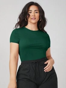 SHEIN BASICS Camiseta ajustada de talla grande de un solo color