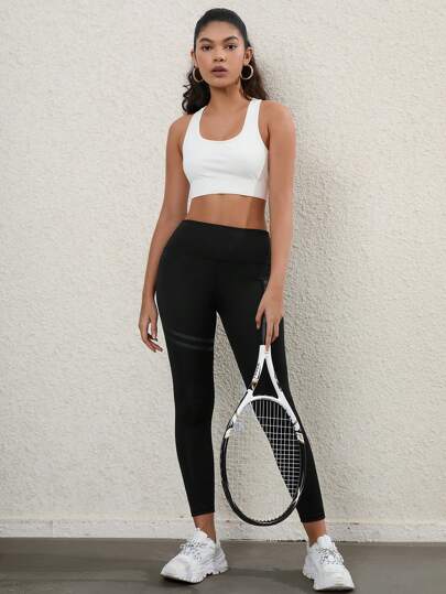 Striped Panel Wide Band Waist Leggings