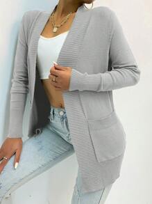 AAmilife 前開式貼布口袋開衫 - 淺灰色 - 查看 2