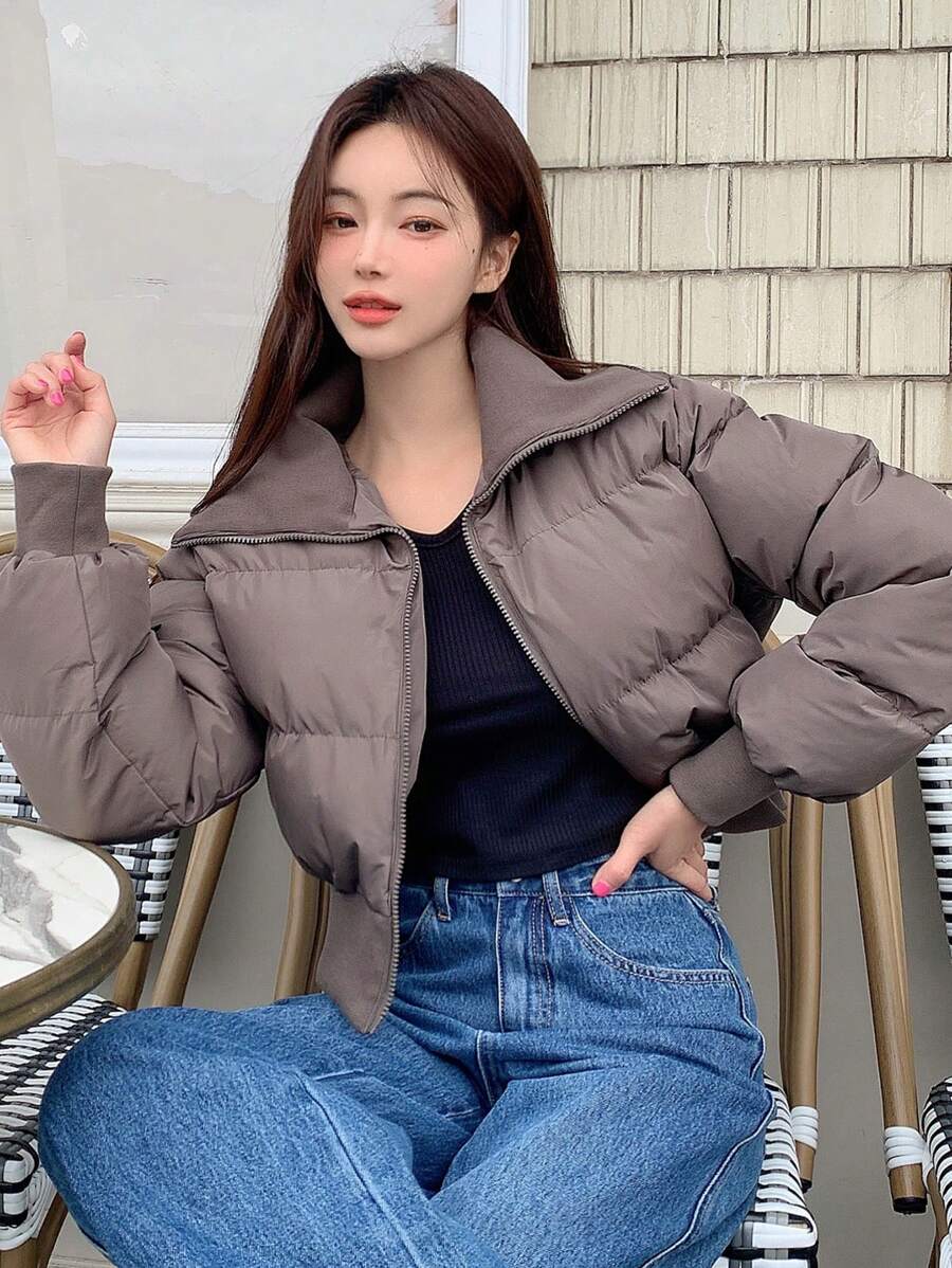 DAZY 拉链羽绒厚外套，冬季女装，冬季女装 - 灰色 - 查看 1