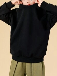 Tween Boy Cartoon Graphic Drop Shoulder Sweatshirt - Black - View 4