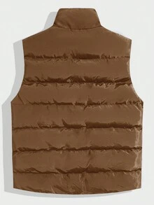 Manfinity Homme Loose Fit Men's Zip Up Puffer Vest Coat - Coffee Brown - View 2