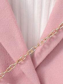 年輕女孩毛茸茸袖口披肩領束帶大衣和帽子，無毛衣 - 粉色 - 查看 6